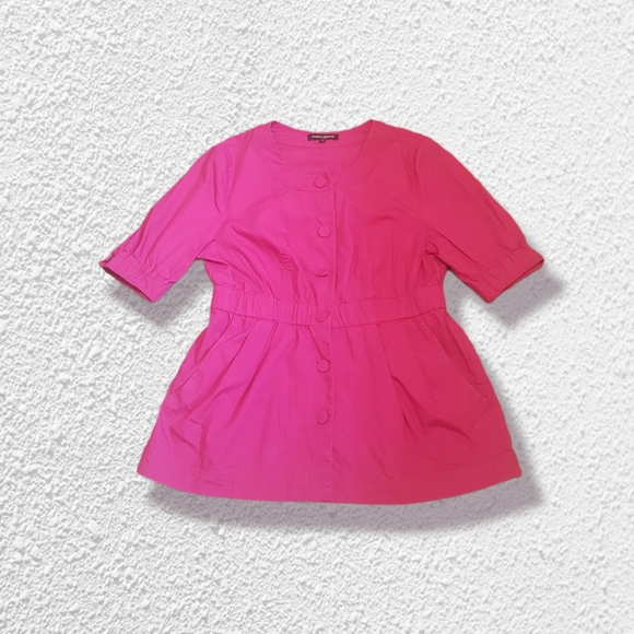 Pink cotton top with pockets, puffed sleeves, cinched waist size 10 - Picture 5 of 5